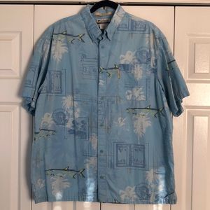 Columbia Fish & Palm Tree Design Button-Up Shirt
